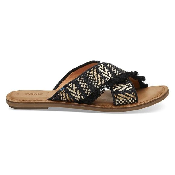 TOMS Viv Black/White Geometric Woven Slide Sandals Sz 6 - Picture 1 of 7